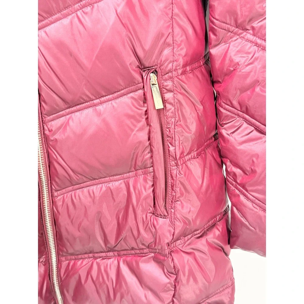 Michael Kors Jacket Womens sz M Quilted Puffer Faux Fur Hood Burgundy Red